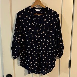 Lush Navy Blouse with White Accents